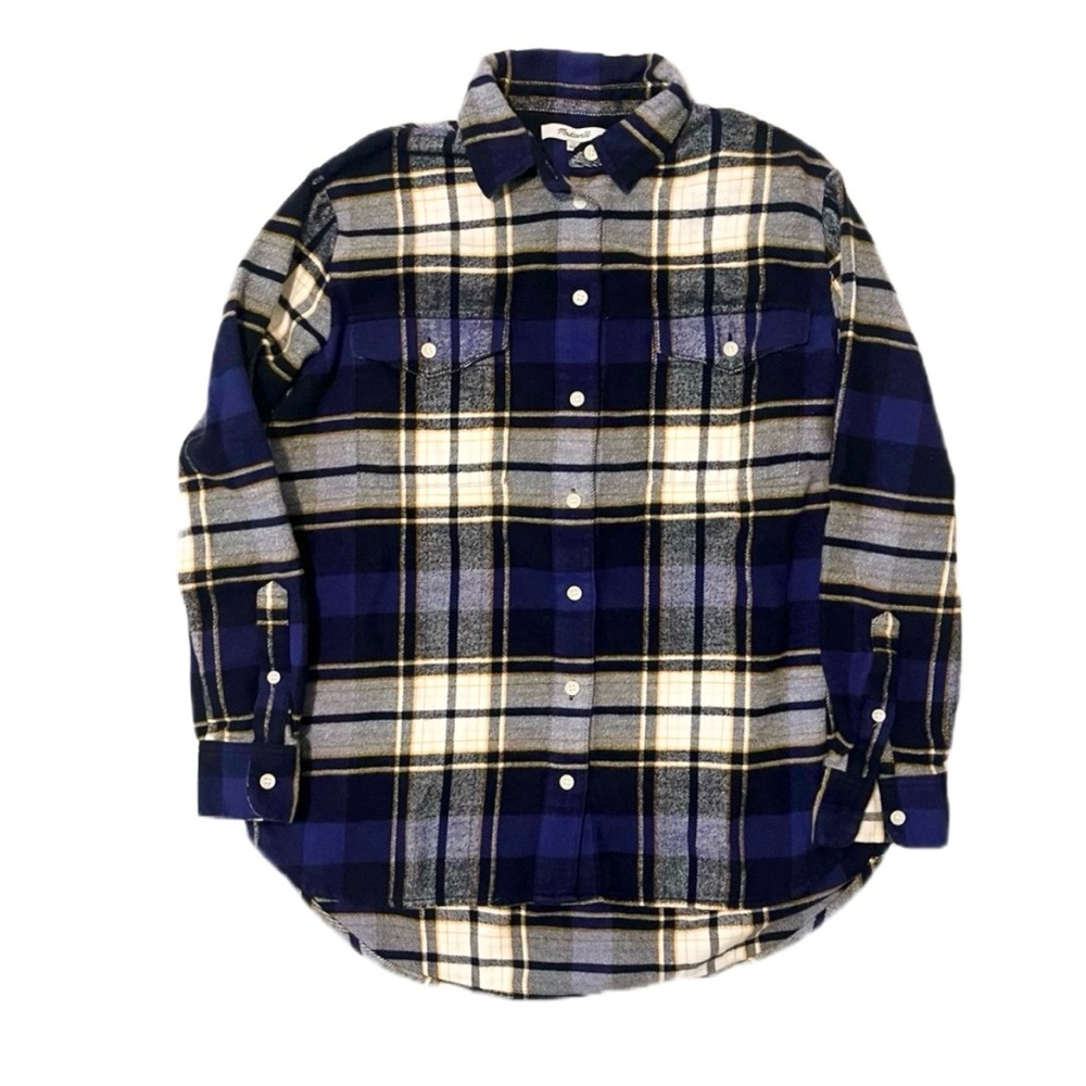Madewell Navy and Yellow Flannel Button Down Shirt